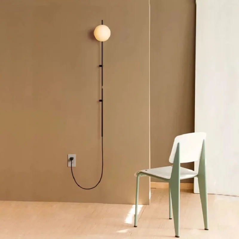 Plug-In Wall Sconce Light with Adjustable Arm for Bedroom Living Room Hallway Office Black White Modern Minimalist Reading Lamp Fixture Easy | Thomler