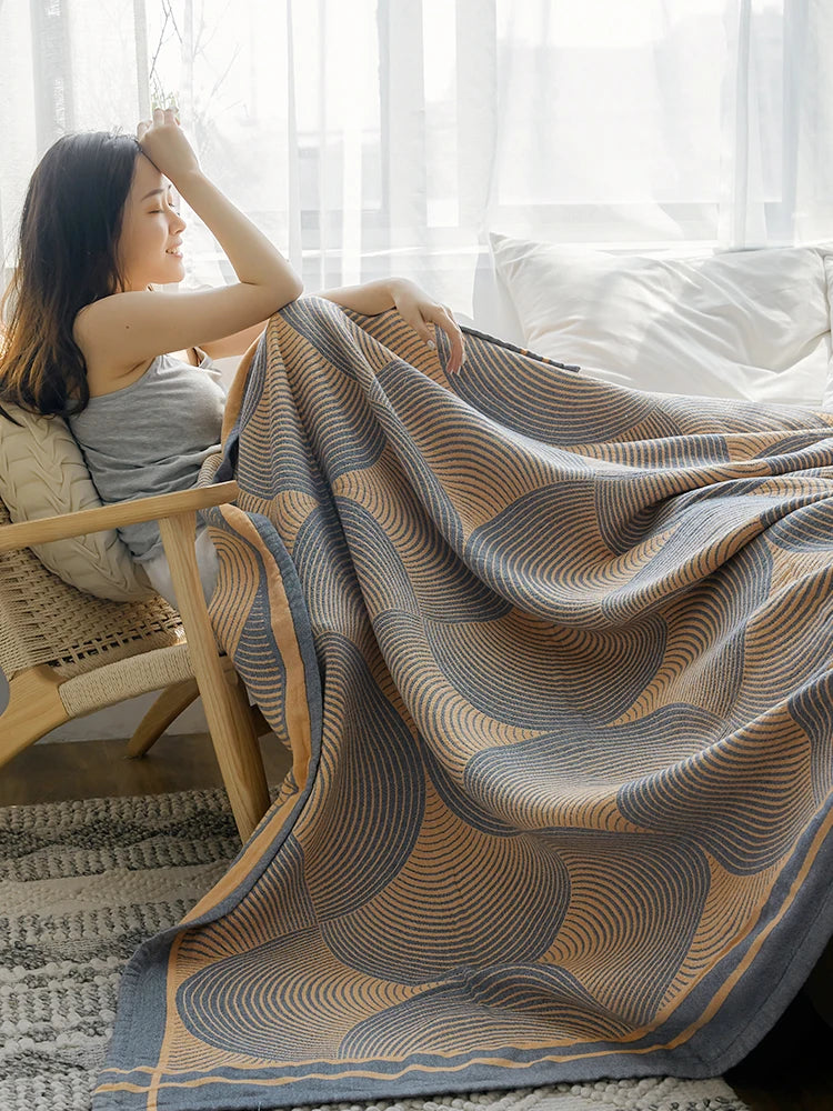 Lightweight Cotton Gauze Throw Blanket 4-Layer Breathable Summer Bedspread Full Queen King Size Striped Couch Accent | Thomler