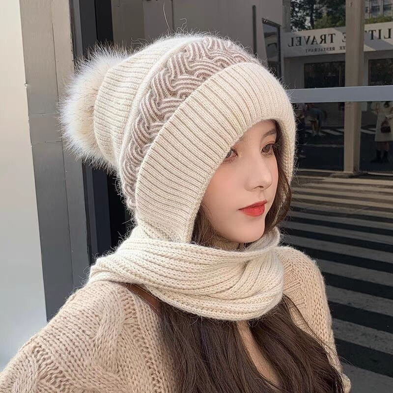 Hooded Scarf Winter Wrap with Attached Beanie for Women | Knit Cowl Hood Combo | Cozy Head & Neck Warmth | Soft Rayon Blend | Versatile | Thomler
