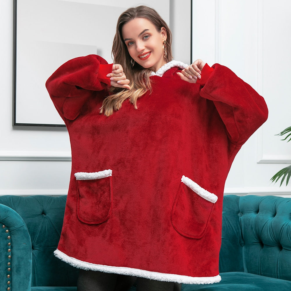 Oversized Wearable Blanket Hoodie with Pocket – Soft Fleece Throw for Couch & Bed – One Size Adults & Teens | Thomler