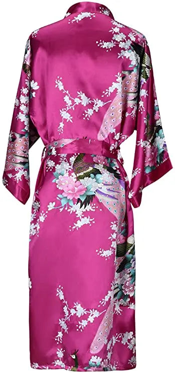 Women's Satin Kimono Robe with Floral Design – Short Sleeve Loungewear for Bridal Party Gifts & Everyday Comfort | Thomler