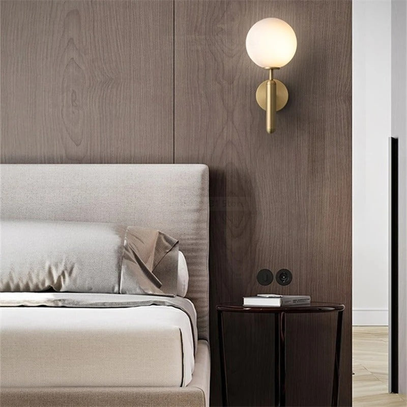 Wall Lamp Glass Globe 5.5 in Black Gold Bedroom Hallway Ambient Lighting Fixture Modern Minimalist Sconce | Thomler