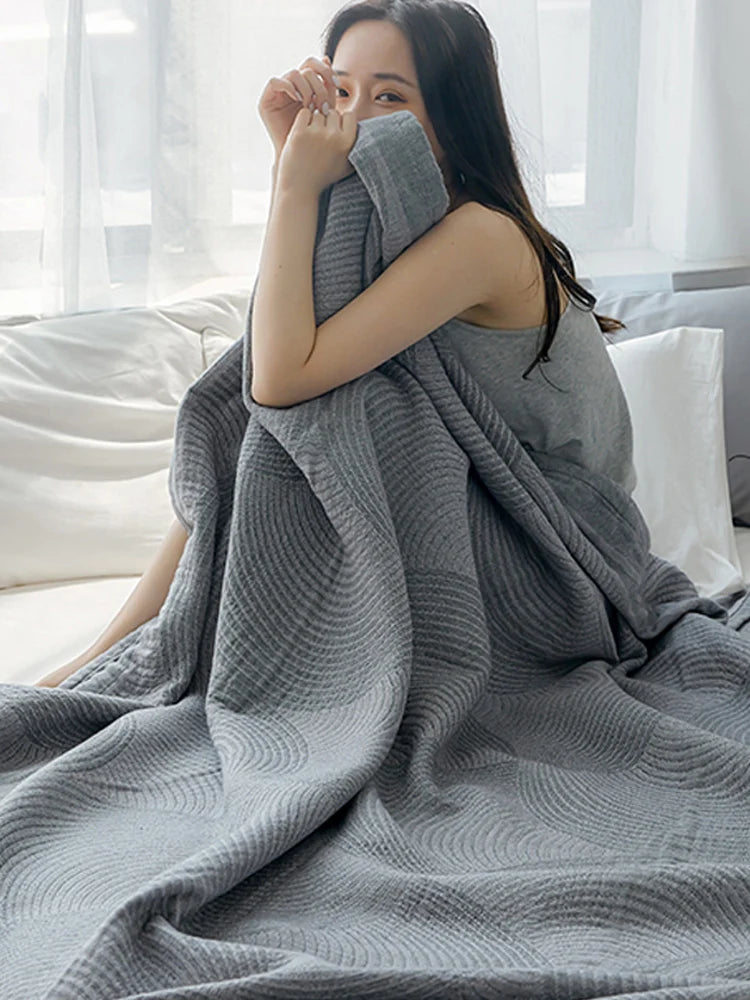 Lightweight Cotton Gauze Throw Blanket 4-Layer Breathable Summer Bedspread Full Queen King Size Striped Couch Accent | Thomler