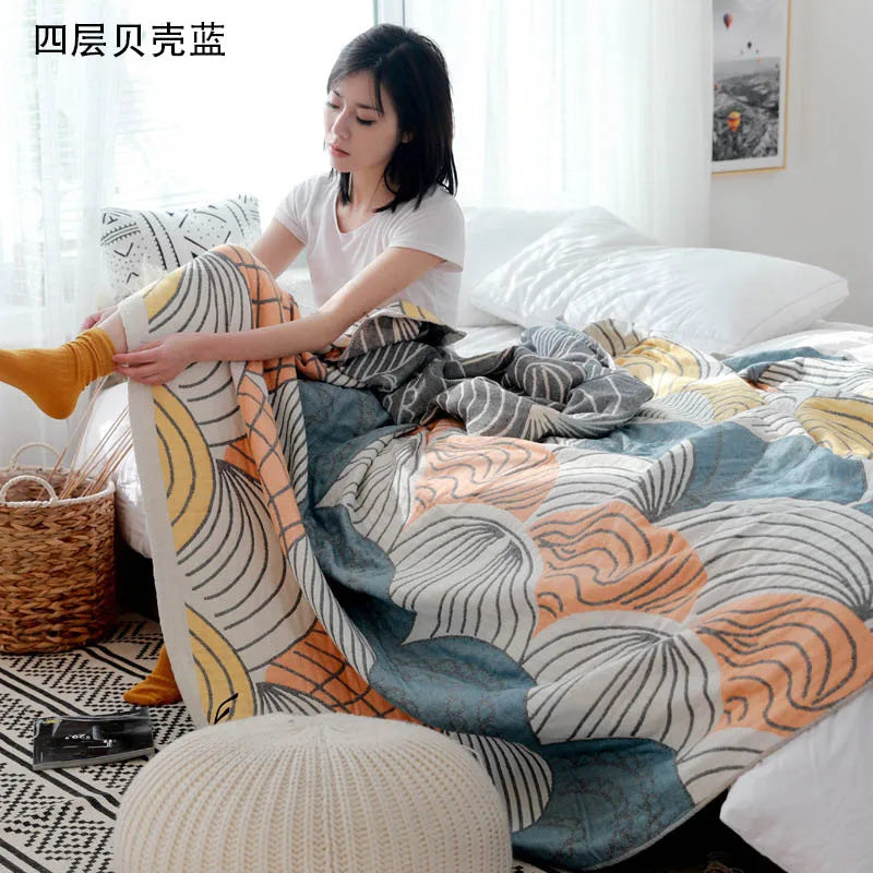 Lightweight Cotton Gauze Throw Blanket – Plaid Printed Coverlet for Couch, Bed, Travel & Home – 100% Breathable Woven Textile | Thomler