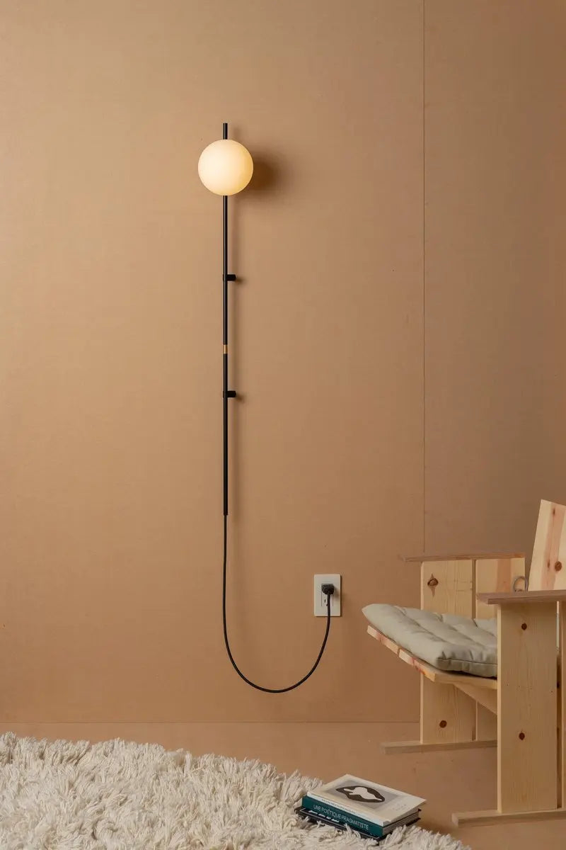 Plug-In Wall Sconce Light with Adjustable Arm for Bedroom Living Room Hallway Office Black White Modern Minimalist Reading Lamp Fixture Easy | Thomler
