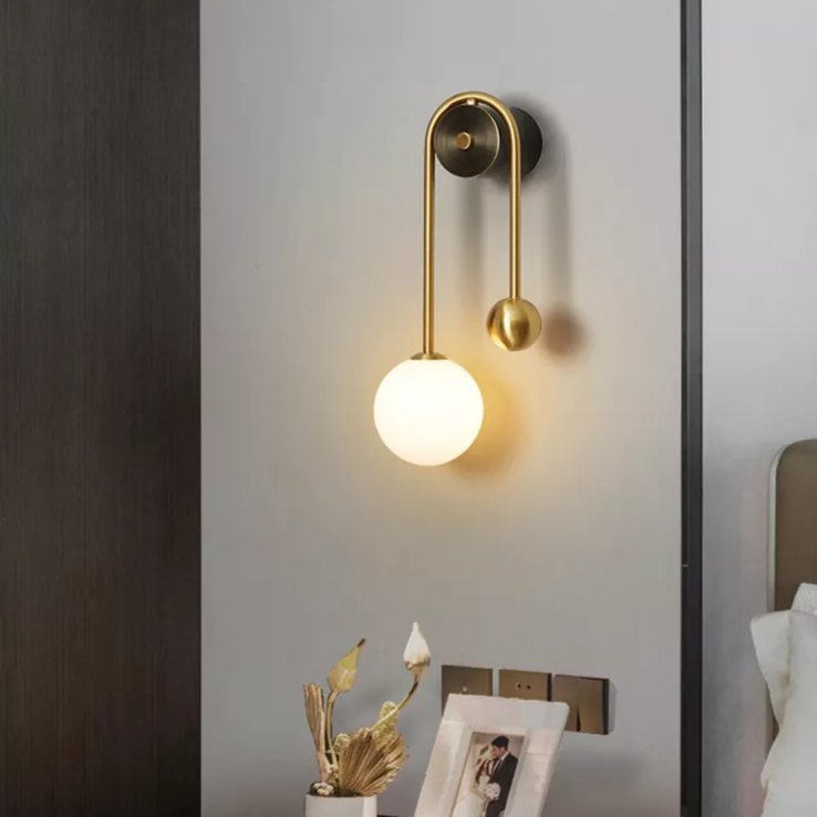 Glass Shade Wall Sconce Light with Brass-Finish Metal Frame for Hallway, Bedroom, Living Room & Bathroom Lighting | Thomler