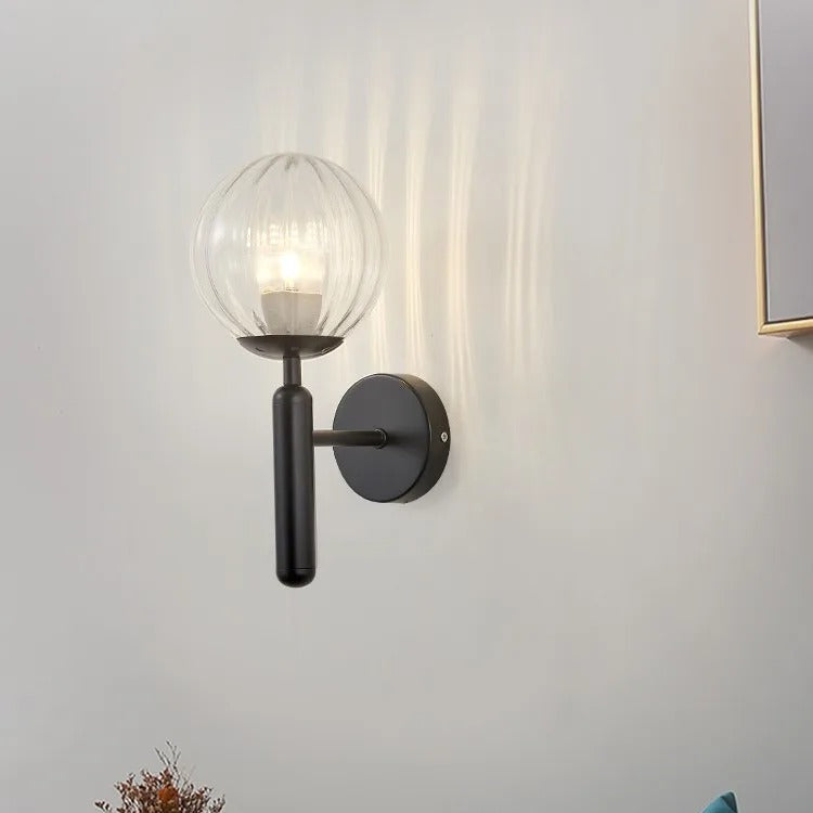 Wall Lamp Glass Globe 5.5 in Black Gold Bedroom Hallway Ambient Lighting Fixture Modern Minimalist Sconce | Thomler
