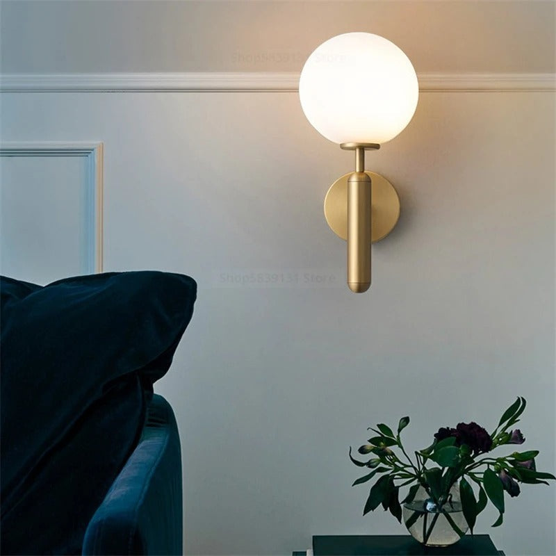 Wall Lamp Glass Globe 5.5 in Black Gold Bedroom Hallway Ambient Lighting Fixture Modern Minimalist Sconce | Thomler