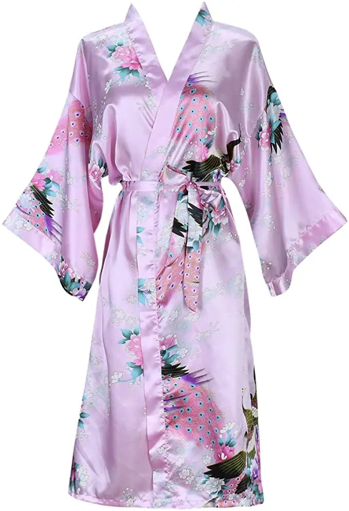 Women's Satin Kimono Robe with Floral Design – Short Sleeve Loungewear for Bridal Party Gifts & Everyday Comfort | Thomler