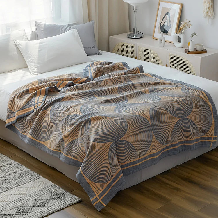 Lightweight Cotton Gauze Throw Blanket 4-Layer Breathable Summer Bedspread Full Queen King Size Striped Couch Accent | Thomler