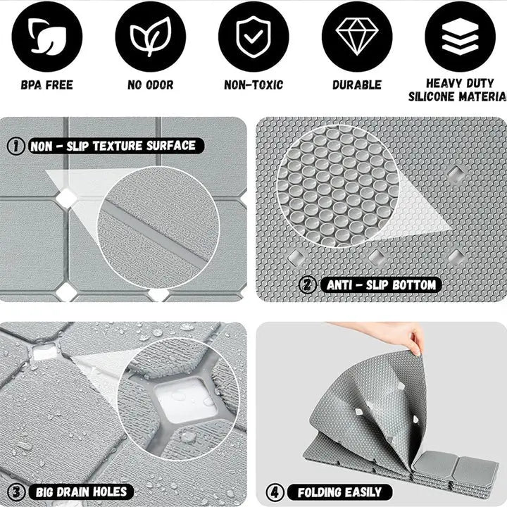 Non-Slip Silicone Shower Mat with Suction Cups – Foldable Bathtub Safety Mat for Wet Surfaces, Quick-Dry Design for Everyday Use | Thomler