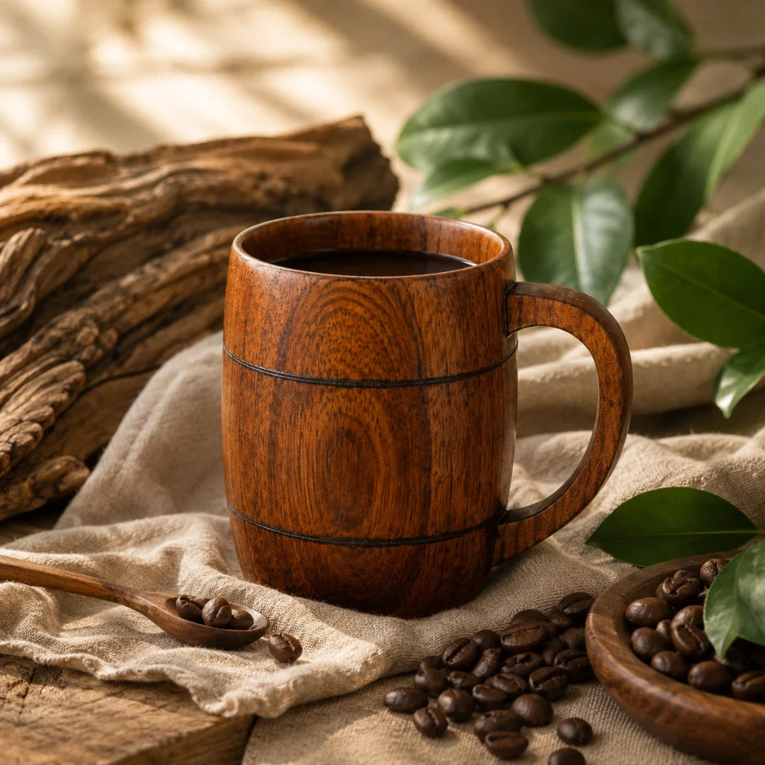Handcrafted Solid Wood Coffee Mug with Natural Grain Finish – Heat-Insulated & Lightweight for Daily Use | Thomler
