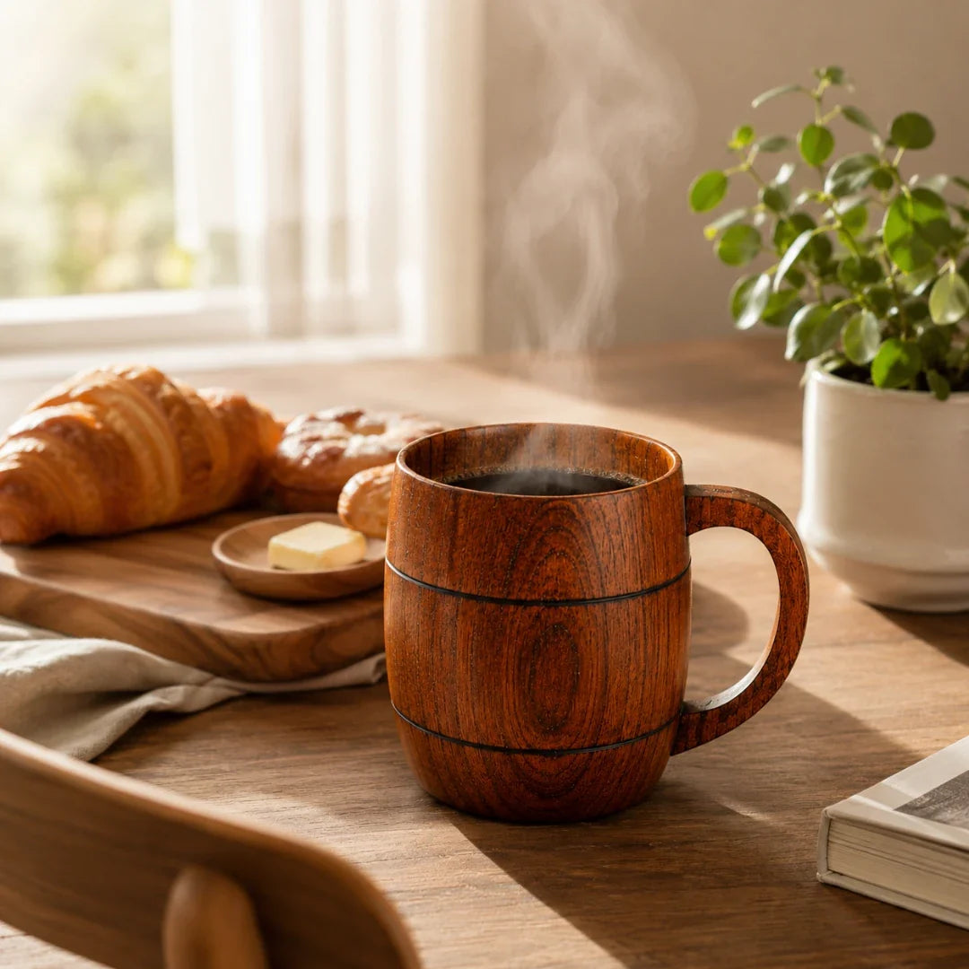 Handcrafted Solid Wood Coffee Mug with Natural Grain Finish – Heat-Insulated & Lightweight for Daily Use | Thomler
