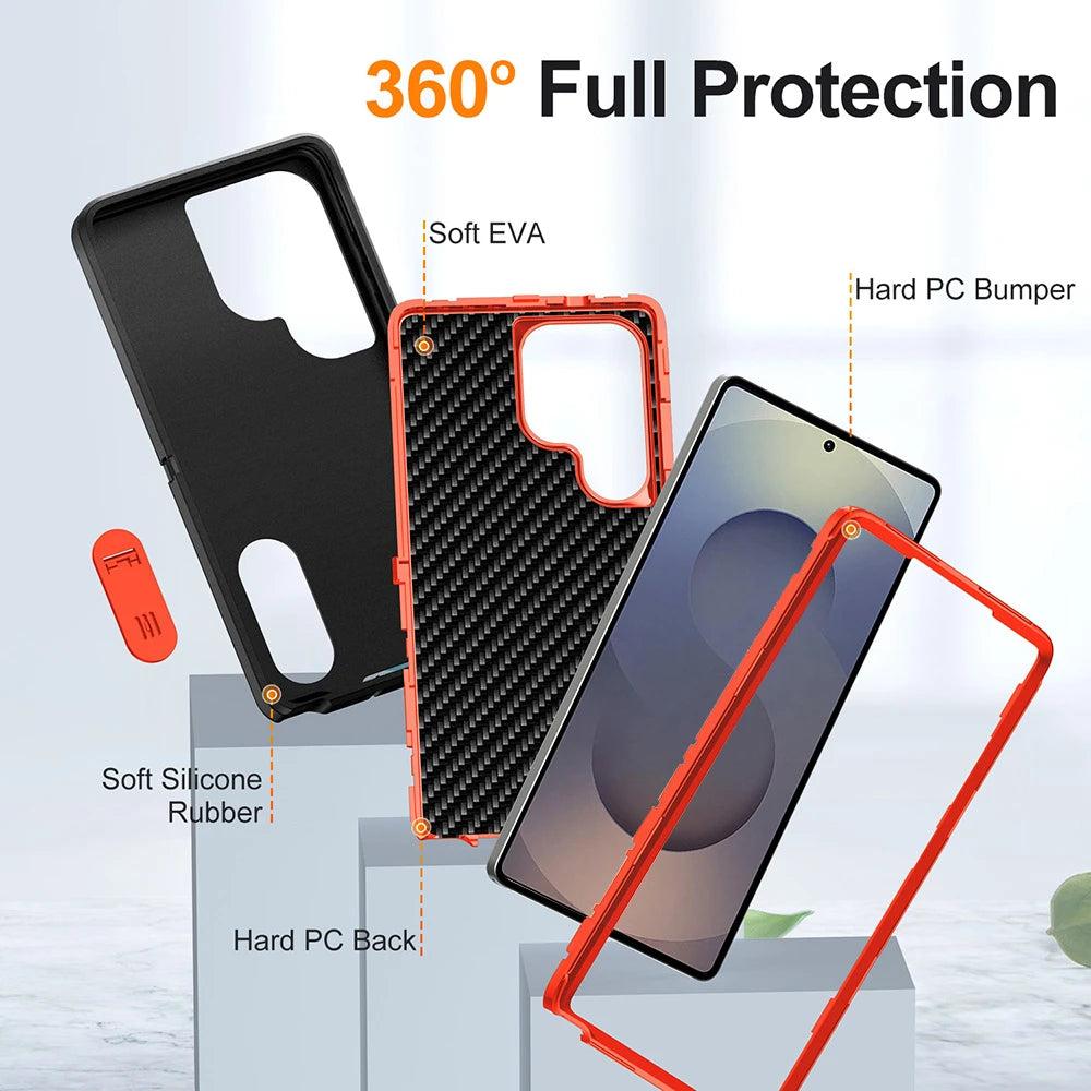 Rugged Armor Phone Case for Samsung Galaxy with Built-In Kickstand & Camera Protection | Military Grade Impact Resistant Cover | Thomler
