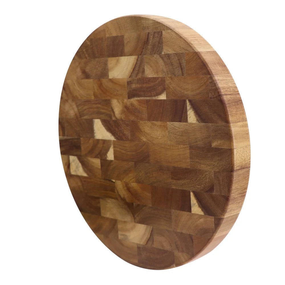 Round Acacia Cutting Board 12 Inch End-Grain Wood Butcher Block for Cheese, Meat & Chopping | Thomler