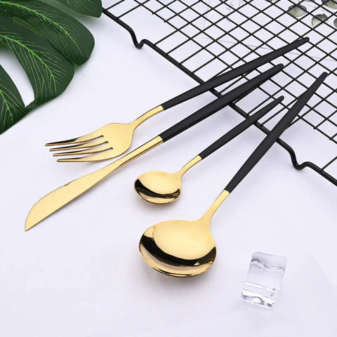 Dinnerware Set Stainless Steel 24-Piece 9 in Sleek Modern Dining Tableware | Thomler