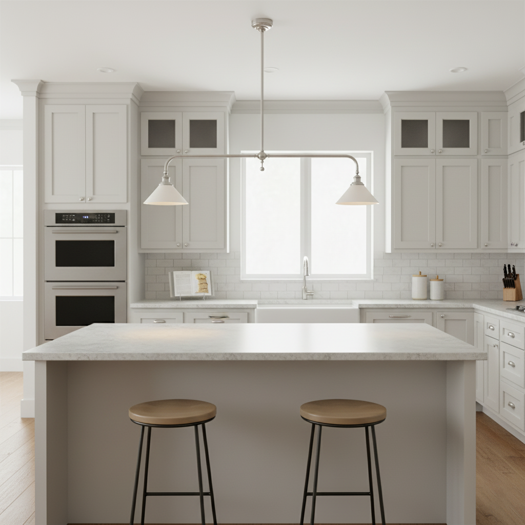 Pendant Light Aluminum Ceramic 40 in Adjustable Dining Table Island Hanging Ceiling Lamp White Modern Minimalist Lighting | Thomler