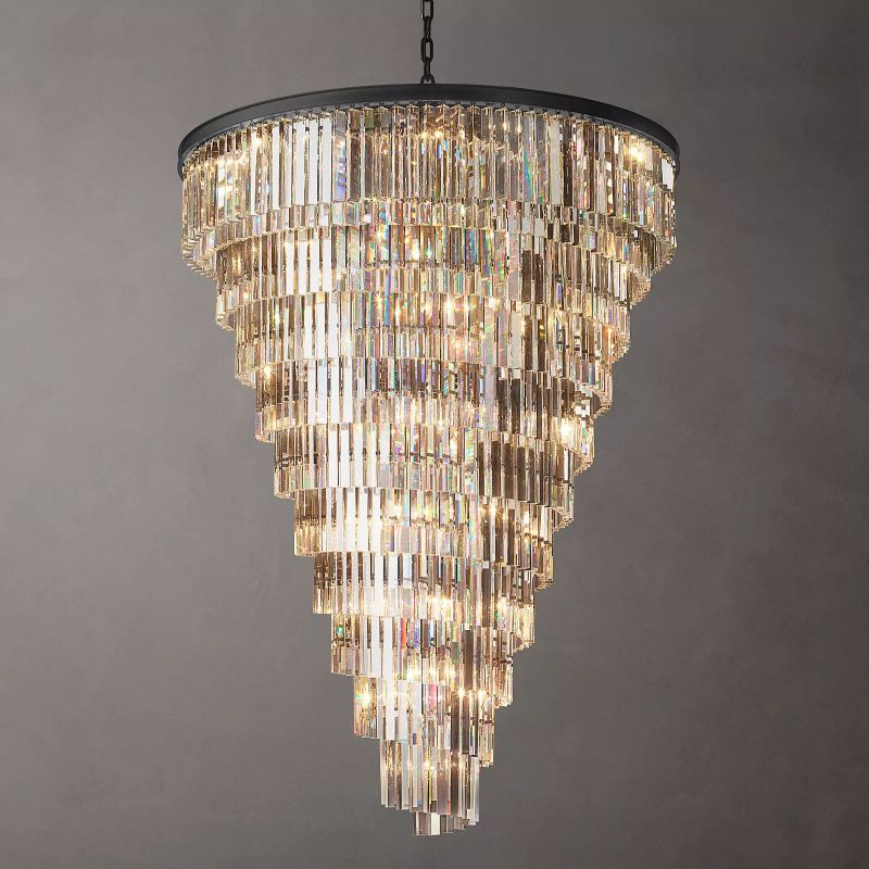 Spiral Crystal Chandelier Statement Ceiling Light Black Iron Glass Prism Layers for Dining Room Living Room Foyer Grand Staircase | Thomler