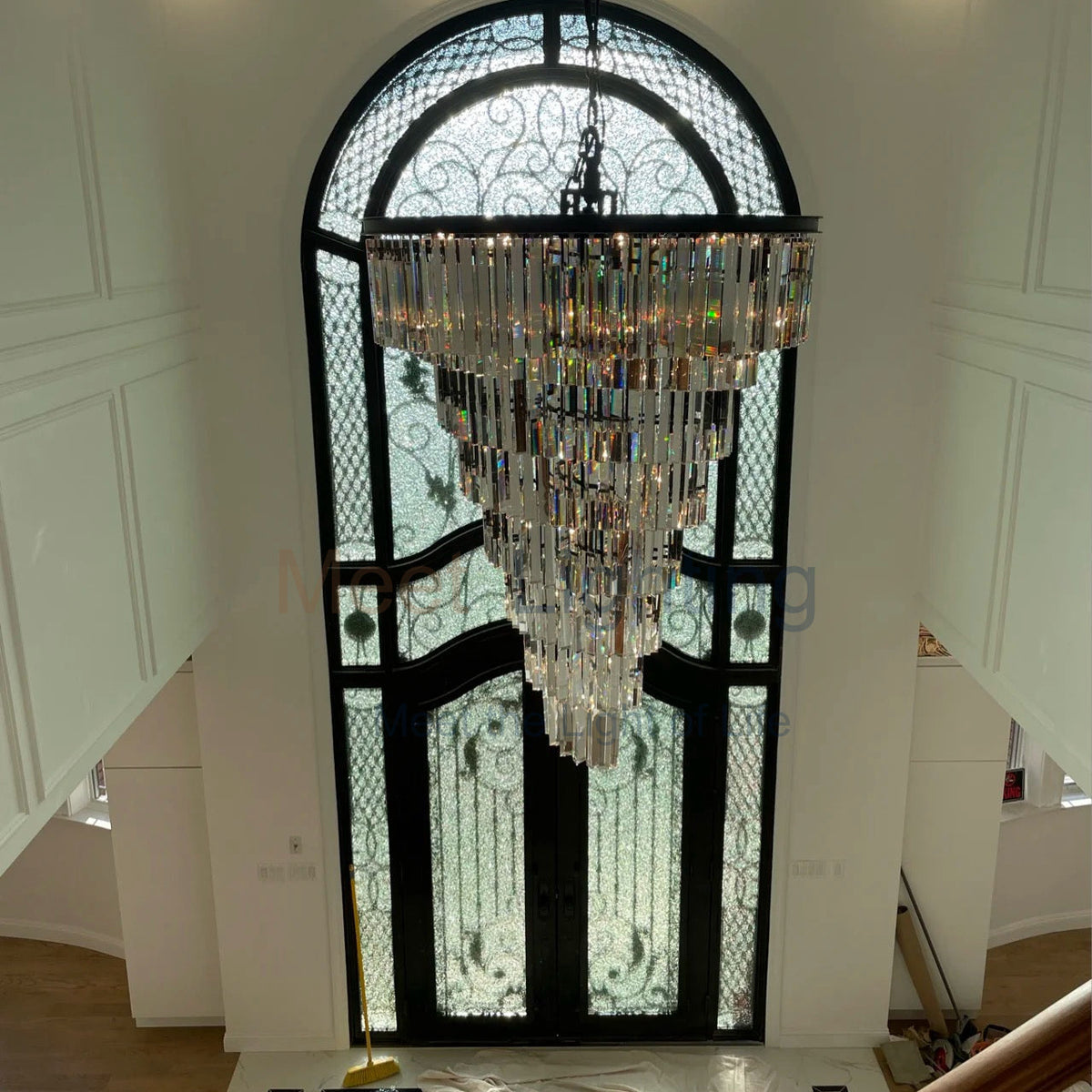 Spiral Crystal Chandelier Statement Ceiling Light Black Iron Glass Prism Layers for Dining Room Living Room Foyer Grand Staircase | Thomler