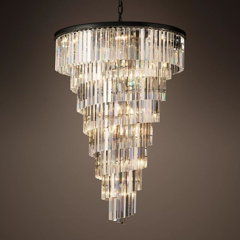 Spiral Crystal Chandelier Statement Ceiling Light Black Iron Glass Prism Layers for Dining Room Living Room Foyer Grand Staircase | Thomler