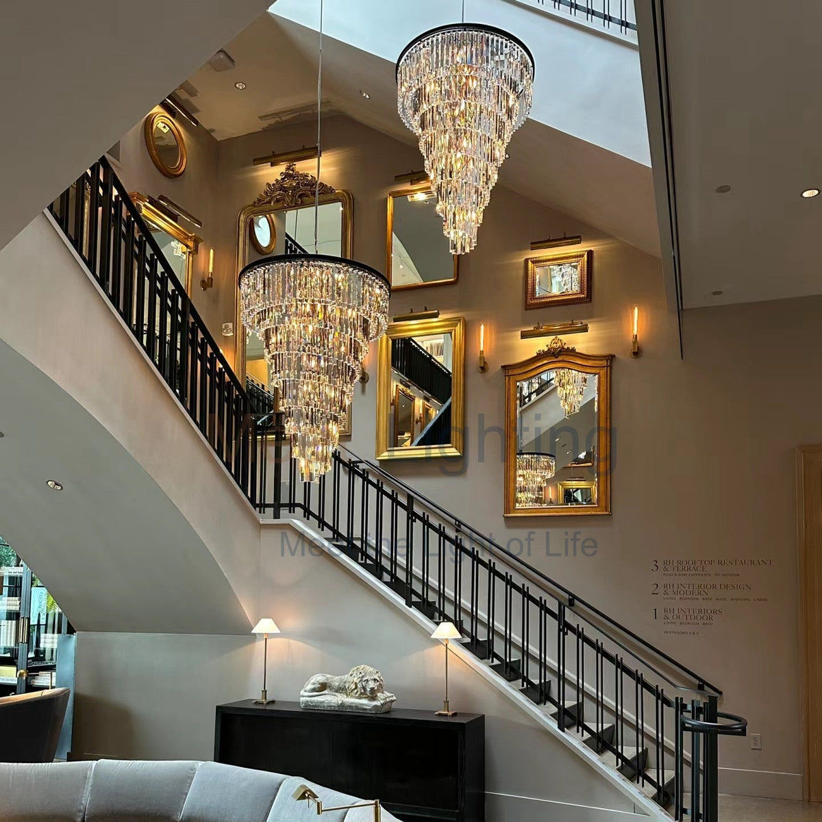 Spiral Crystal Chandelier Statement Ceiling Light Black Iron Glass Prism Layers for Dining Room Living Room Foyer Grand Staircase | Thomler