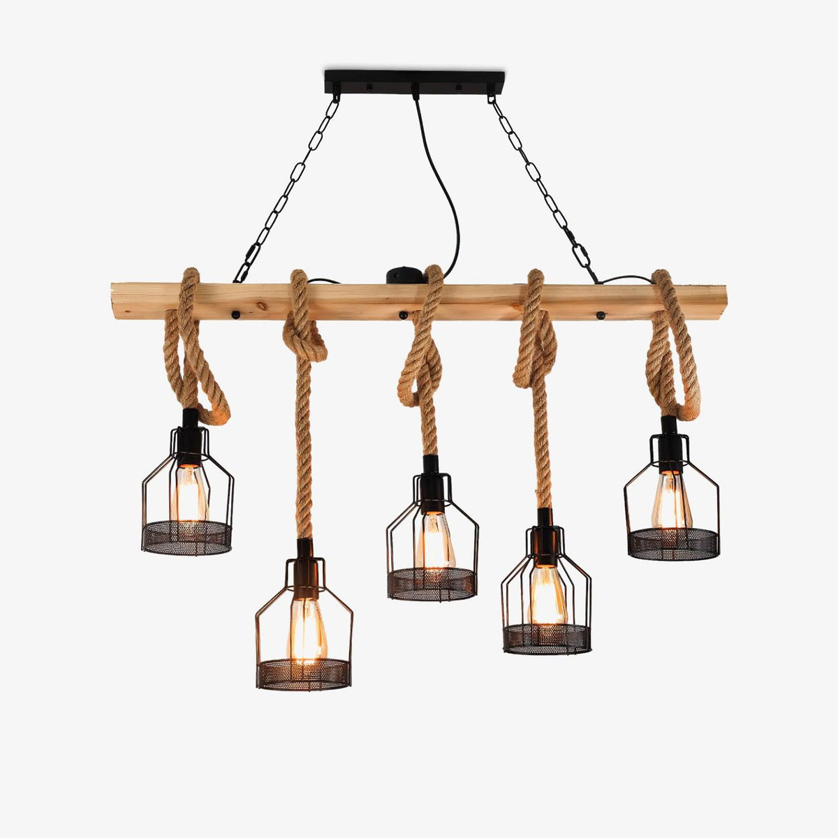 Natural Fiber Cord Multi-Light Hanging Fixture with Metal Canopy for Dining Room & Bar | Thomler