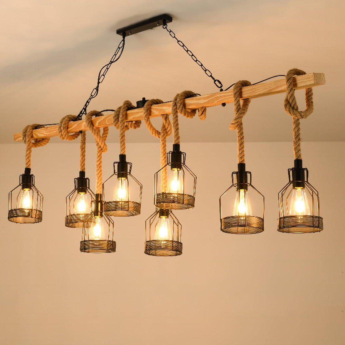 Natural Fiber Cord Multi-Light Hanging Fixture with Metal Canopy for Dining Room & Bar | Thomler