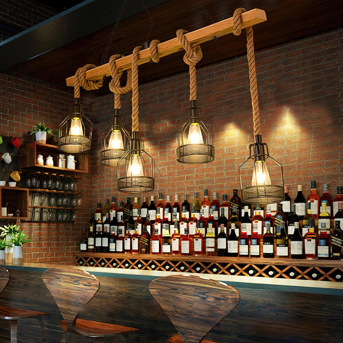 Natural Fiber Cord Multi-Light Hanging Fixture with Metal Canopy for Dining Room & Bar | Thomler