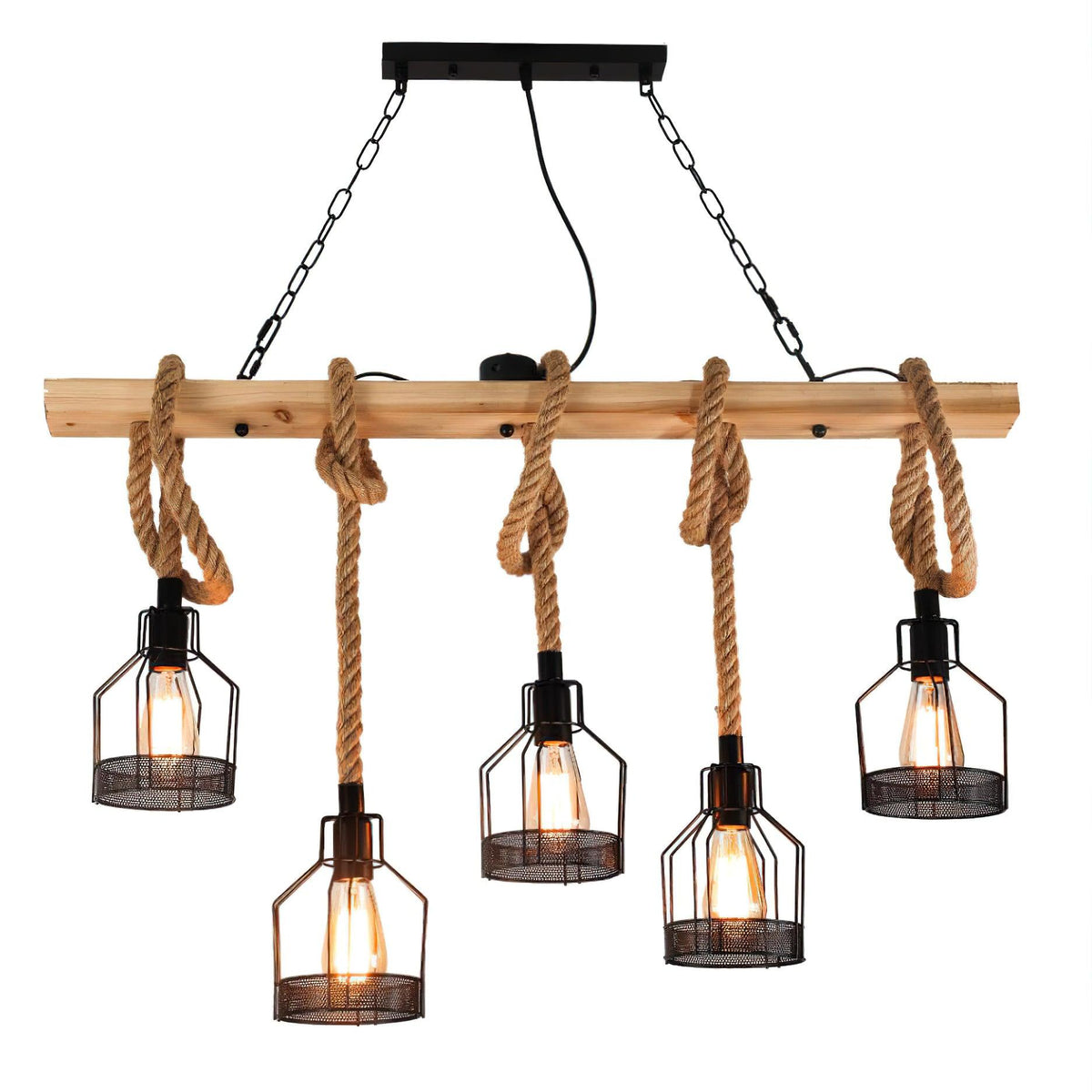 Natural Fiber Cord Multi-Light Hanging Fixture with Metal Canopy for Dining Room & Bar | Thomler
