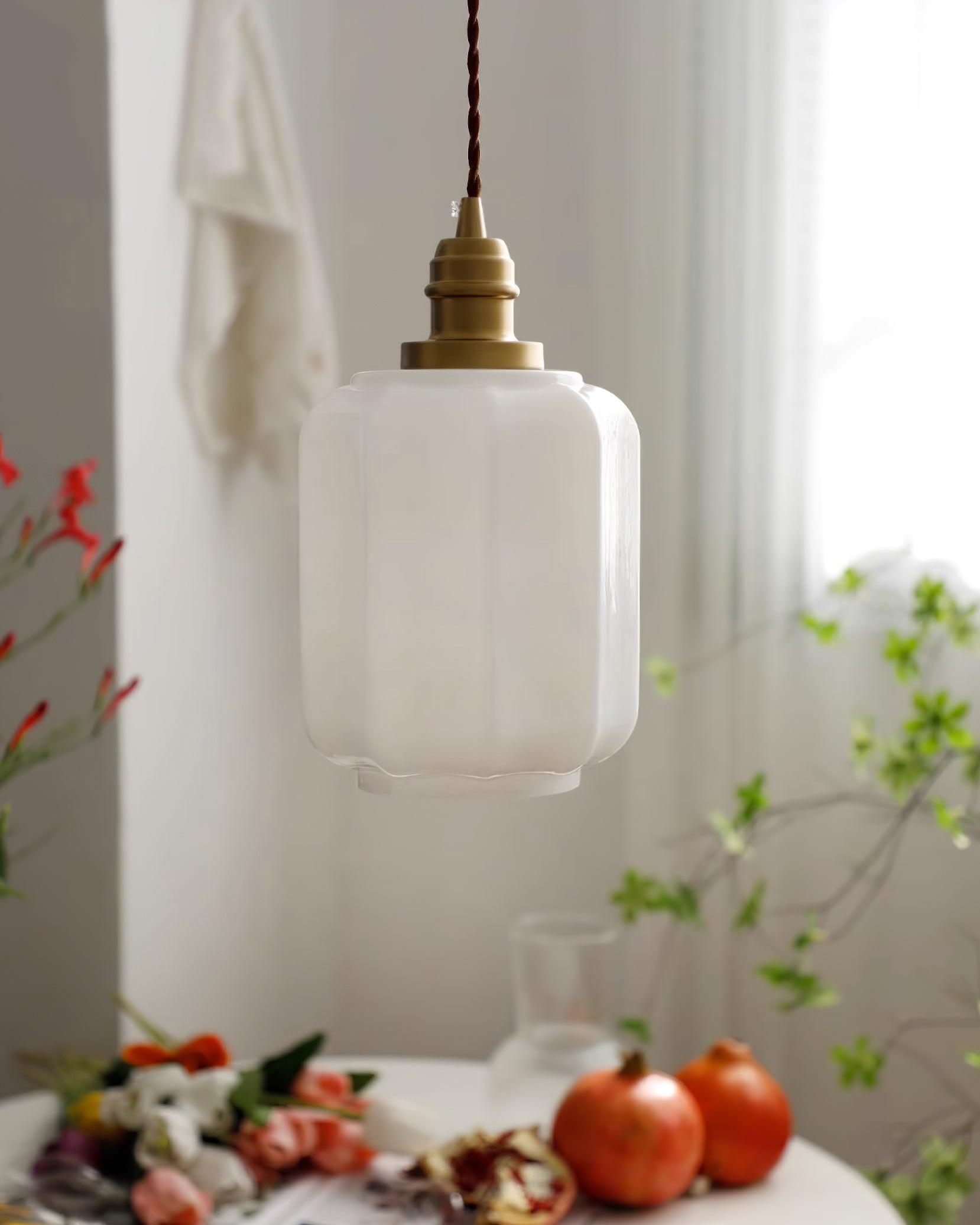 Pendant Light Glass Globe 5.9 in White Brass Bedroom Dining Room Hanging Ceiling Fixture Adjustable Cord | Thomler