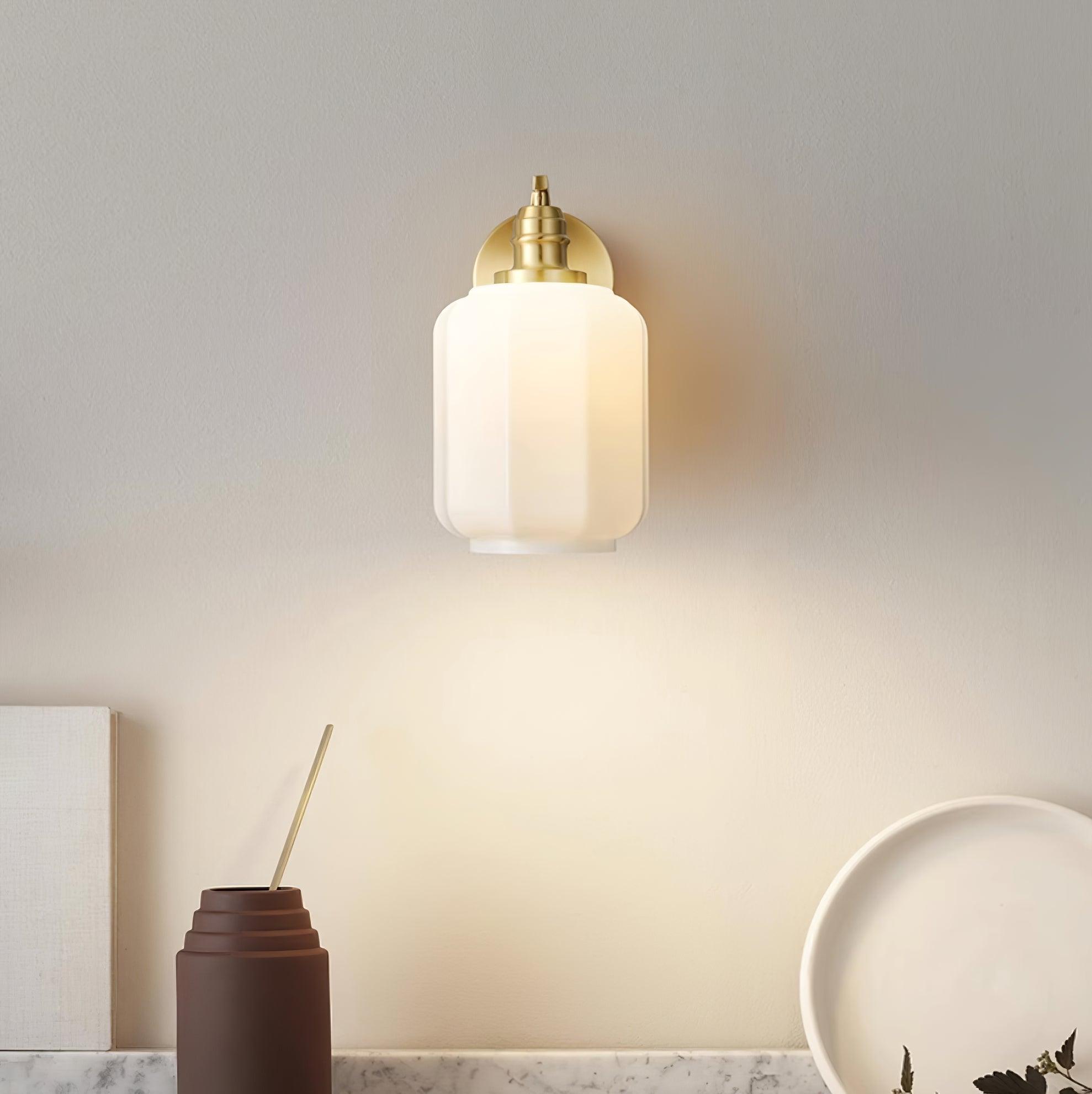 Wall Lamp Brass 9.8 in White Glass Indoor Bedroom Living Room Accent Light | Thomler