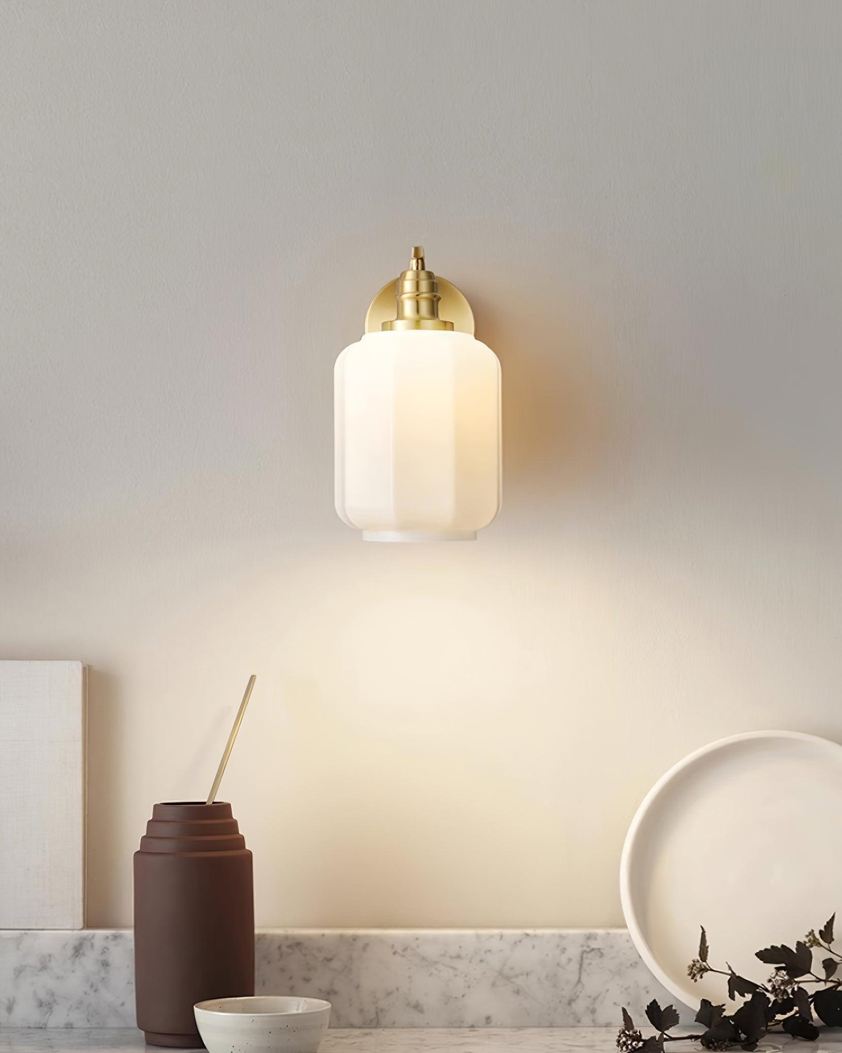 Wall Lamp Brass 9.8 in White Glass Indoor Bedroom Living Room Accent Light | Thomler