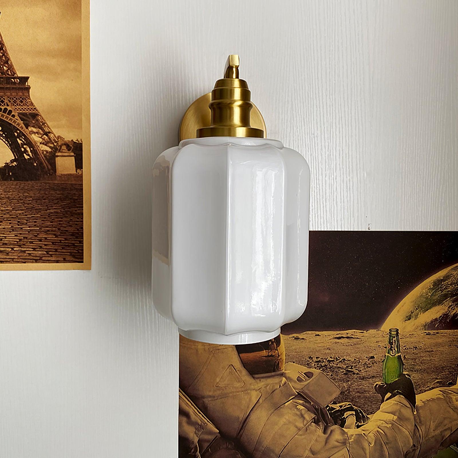 Wall Lamp Brass 9.8 in White Glass Indoor Bedroom Living Room Accent Light | Thomler