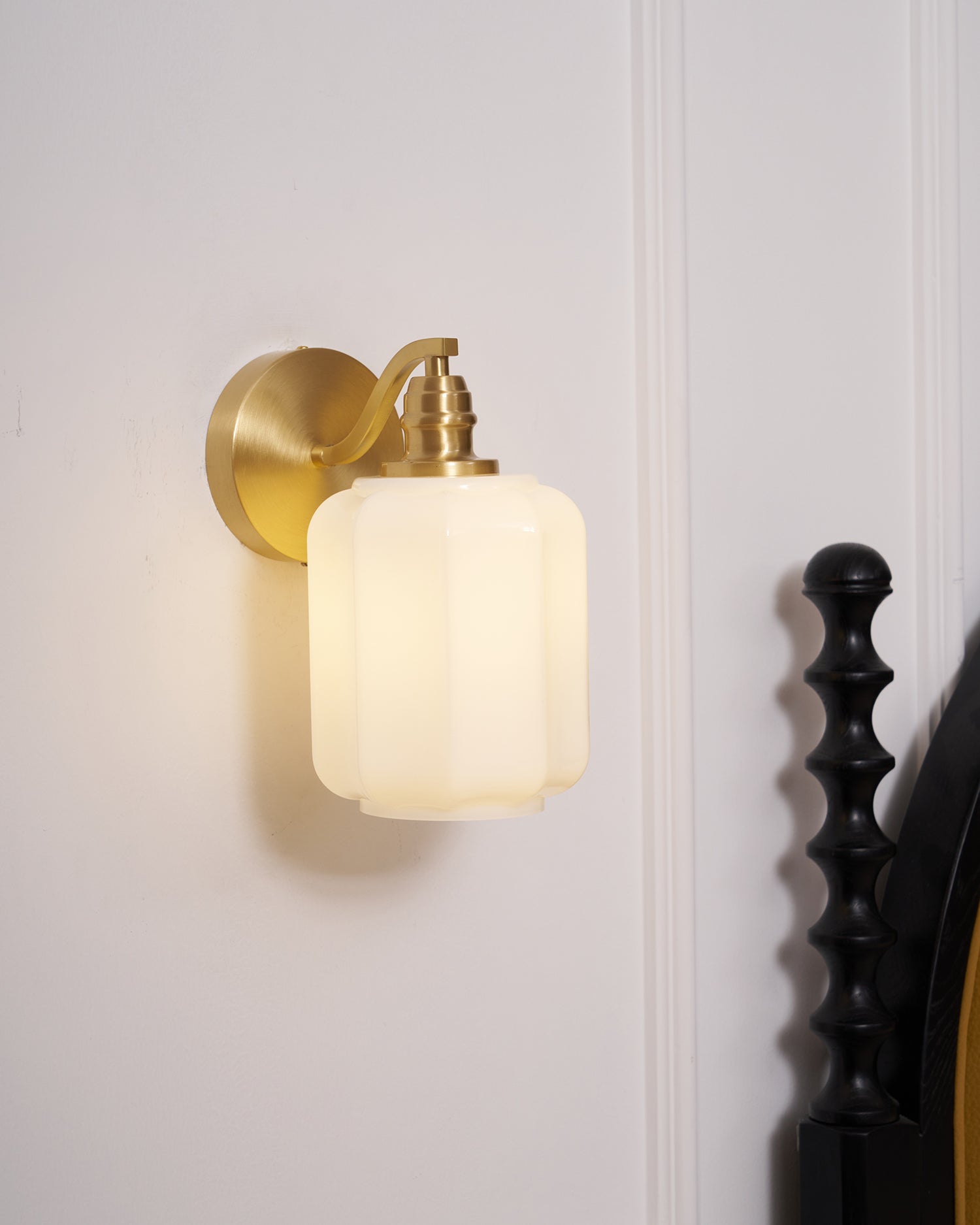 Wall Lamp Brass 9.8 in White Glass Indoor Bedroom Living Room Accent Light | Thomler