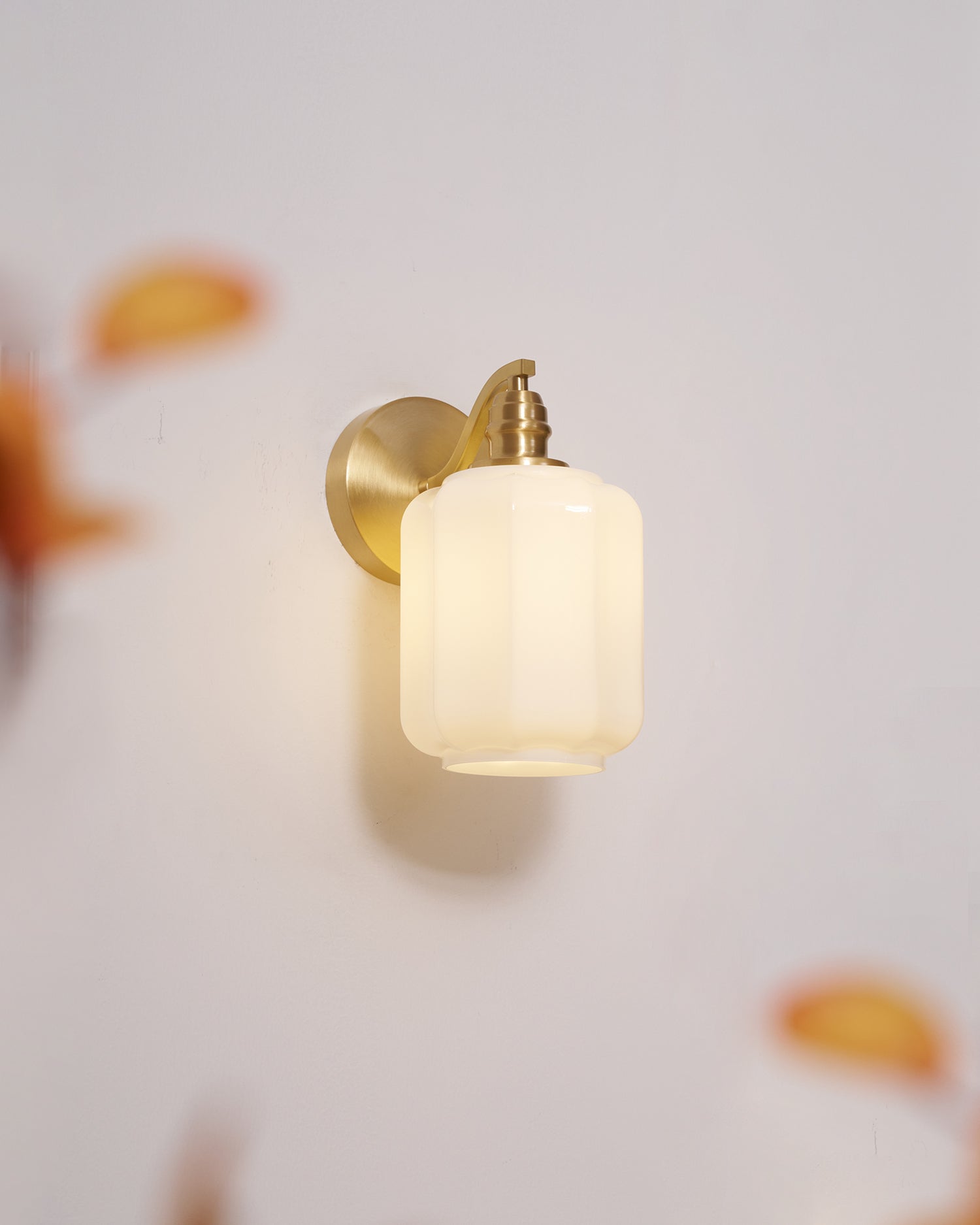 Wall Lamp Brass 9.8 in White Glass Indoor Bedroom Living Room Accent Light | Thomler