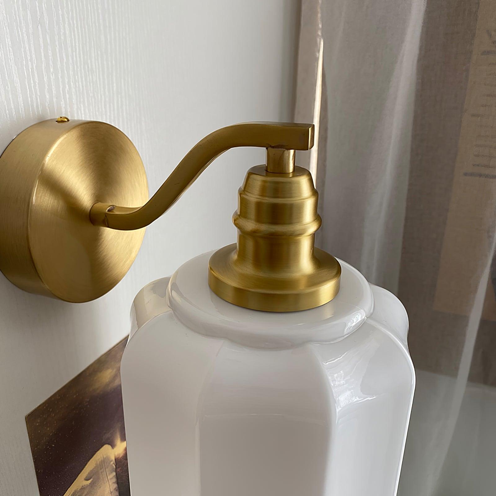 Wall Lamp Brass 9.8 in White Glass Indoor Bedroom Living Room Accent Light | Thomler