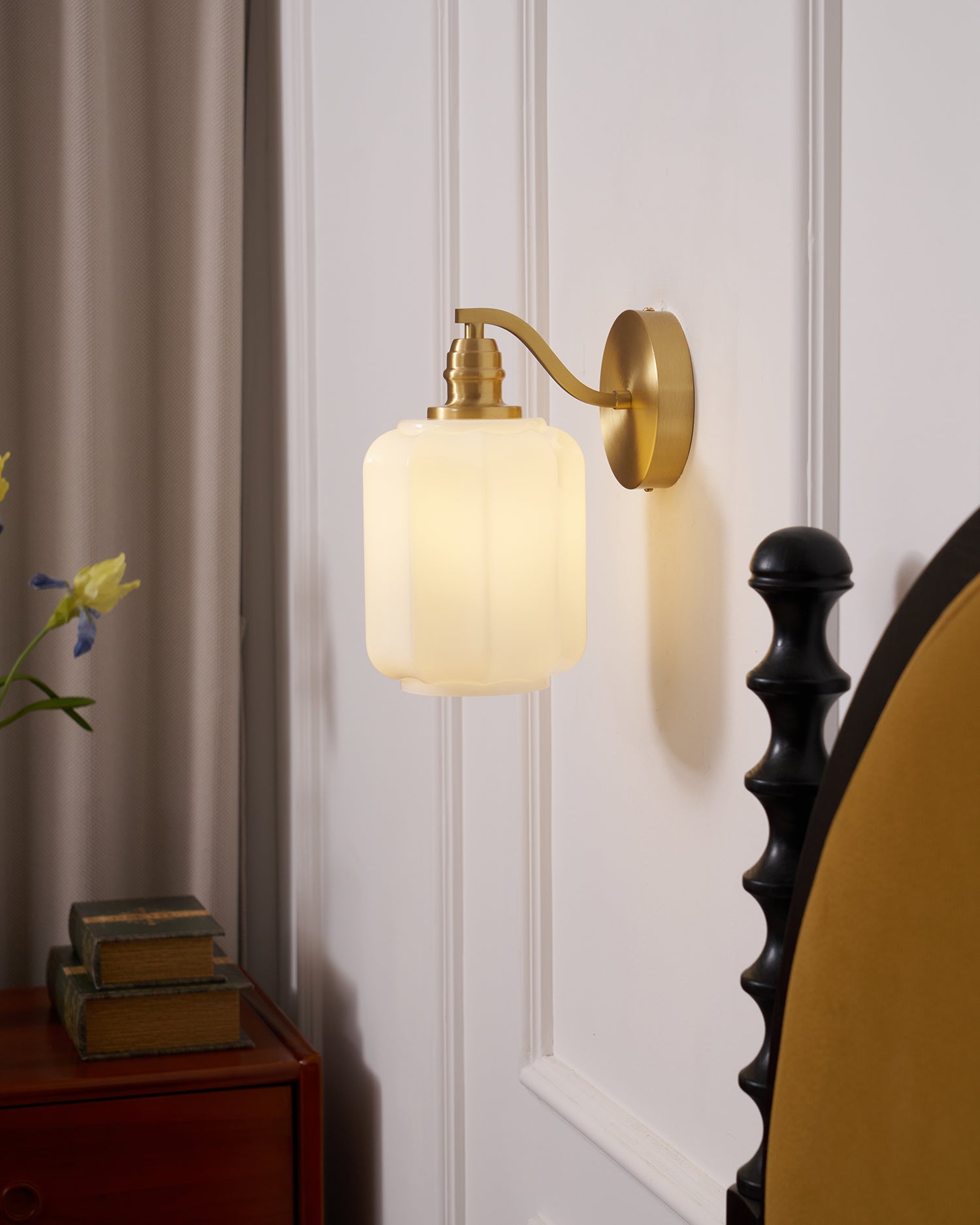 Wall Lamp Brass 9.8 in White Glass Indoor Bedroom Living Room Accent Light | Thomler