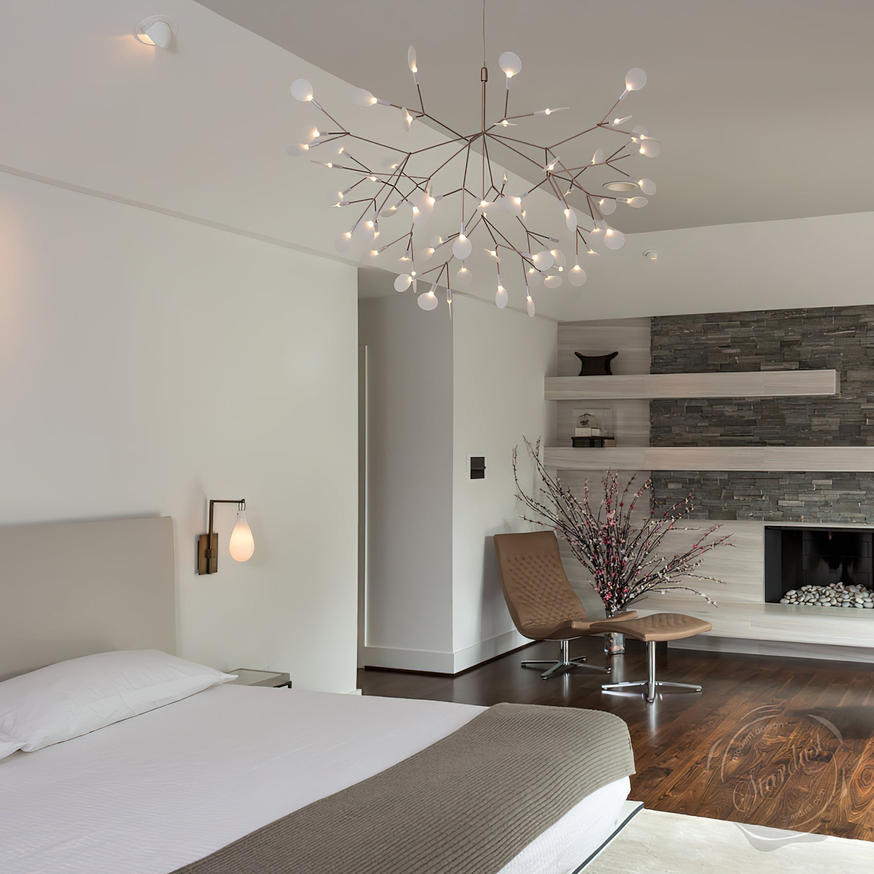 Chandelier Metal Acrylic LED 150.0 cm White Dining Room Sculptural Branch Ceiling Light Fixture | Thomler