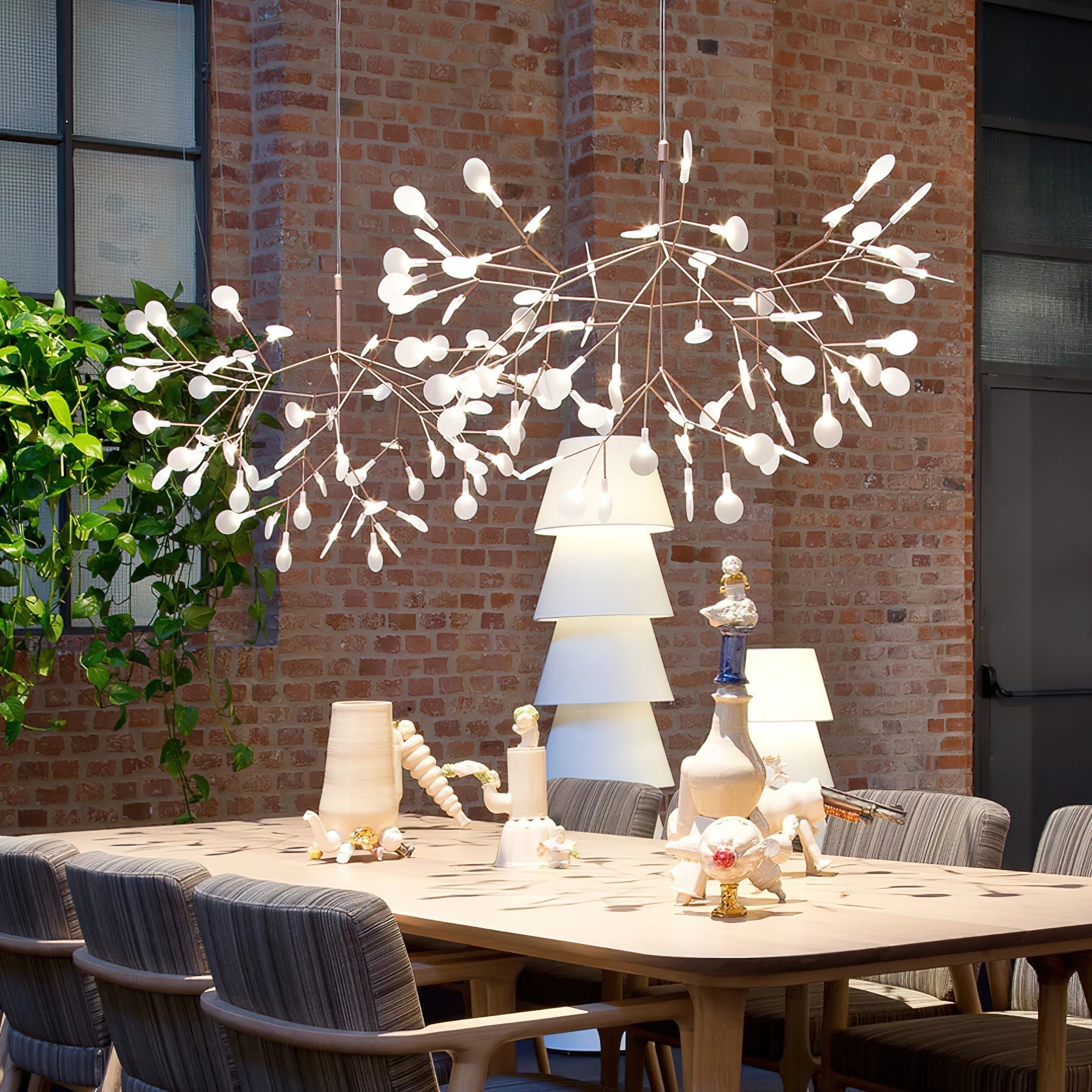 Chandelier Metal Acrylic LED 150.0 cm White Dining Room Sculptural Branch Ceiling Light Fixture | Thomler