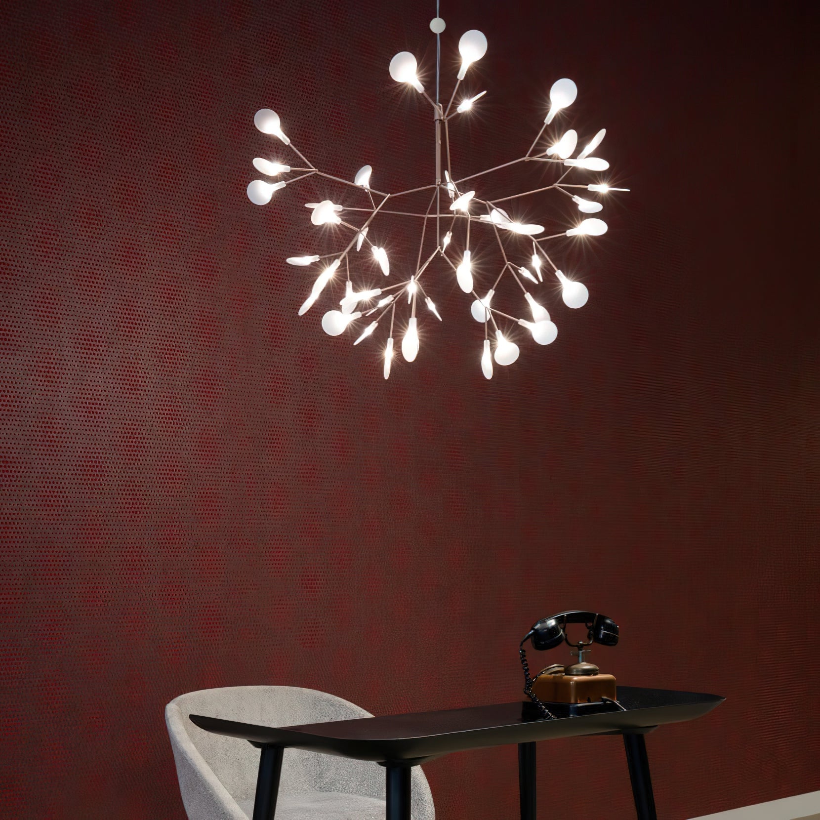 Chandelier Metal Acrylic LED 150.0 cm White Dining Room Sculptural Branch Ceiling Light Fixture | Thomler
