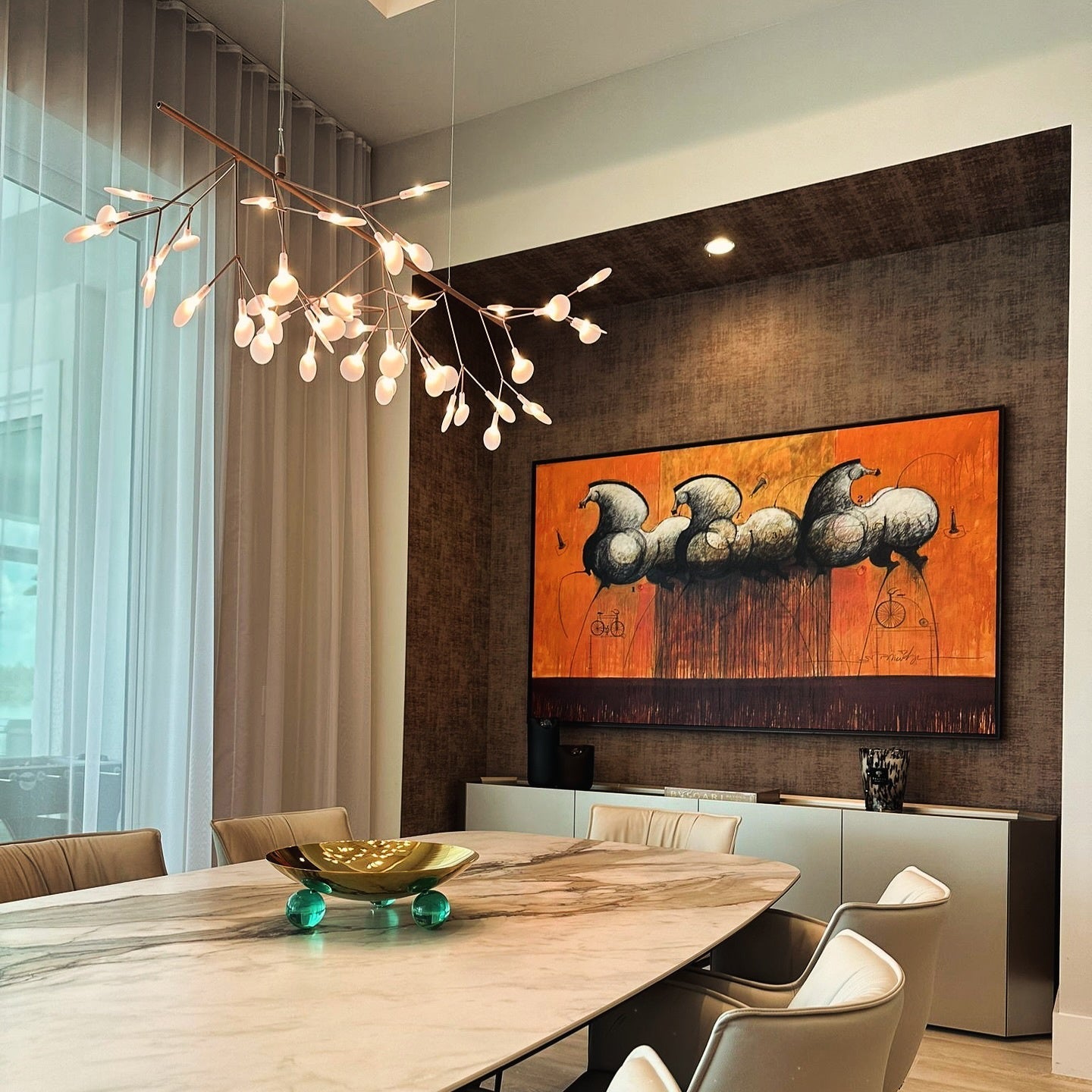 Chandelier Metal Acrylic LED 150.0 cm White Dining Room Sculptural Branch Ceiling Light Fixture | Thomler