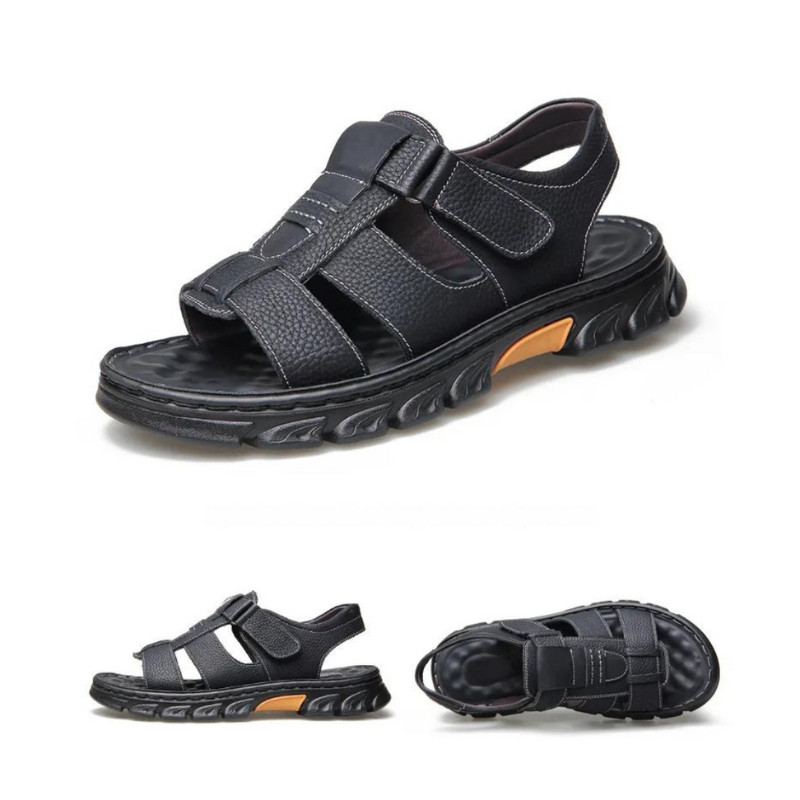 Men's Leather Sandals with Arch Support – Breathable Open-Toe Footbed for Walking & Summer Wear | Thomler
