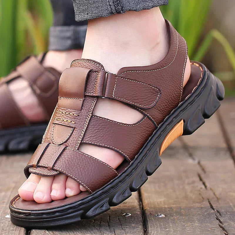 Men's Leather Sandals with Arch Support – Breathable Open-Toe Footbed for Walking & Summer Wear | Thomler