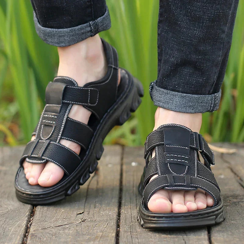 Men's Leather Sandals with Arch Support – Breathable Open-Toe Footbed for Walking & Summer Wear | Thomler