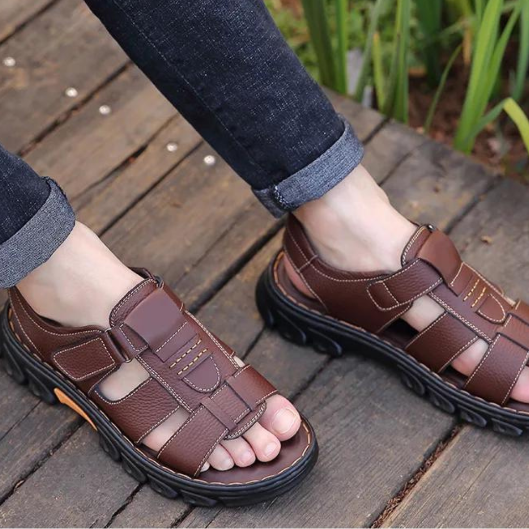 Men's Leather Sandals with Arch Support – Breathable Open-Toe Footbed for Walking & Summer Wear | Thomler