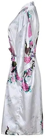 Women's Satin Kimono Robe with Floral Design – Short Sleeve Loungewear for Bridal Party Gifts & Everyday Comfort | Thomler