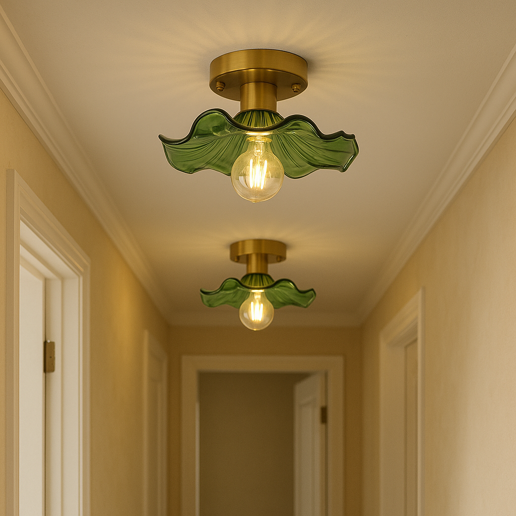 Ceiling Light Glass Aluminium 58.4 cm 23.0 Inch Green Hallway Bedroom Flush Mount Lighting | Thomler