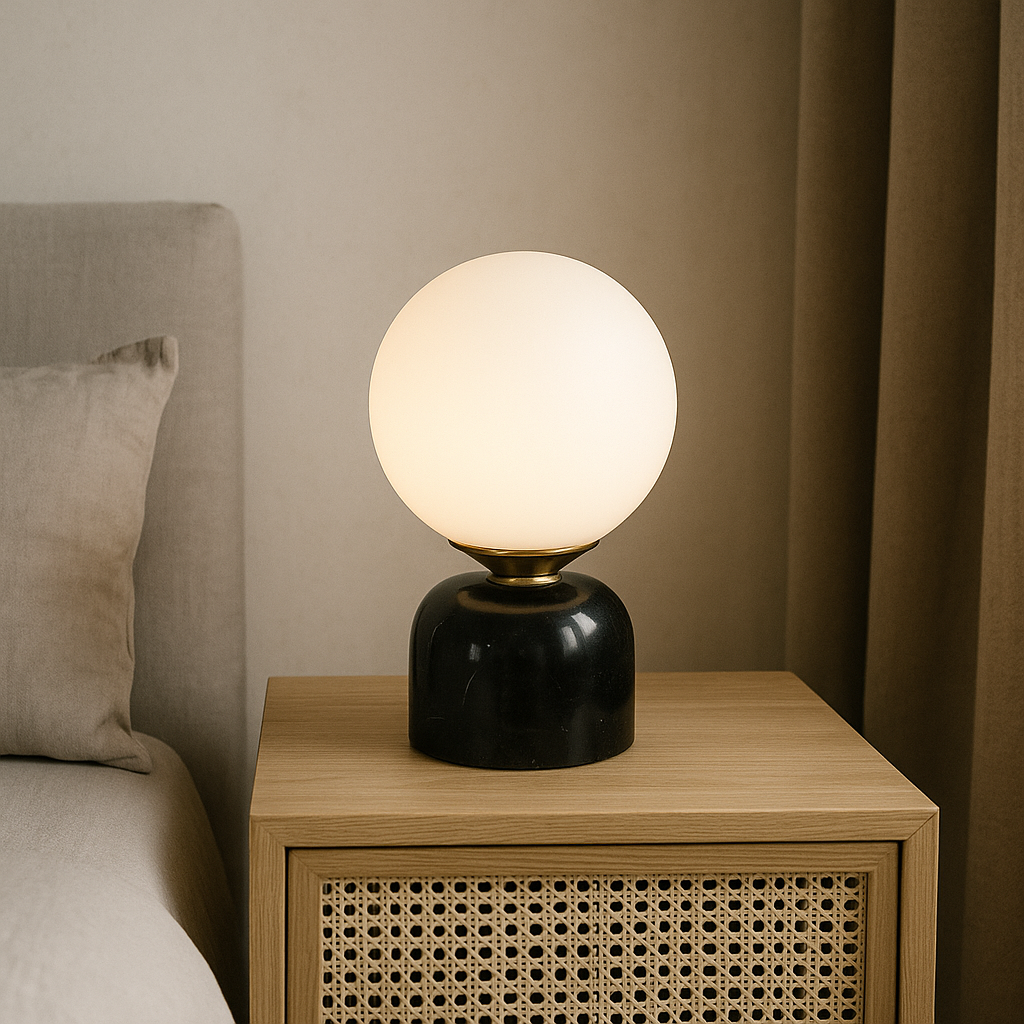 Table Lamp Marble Base Frosted Glass Ø15.0 cm H9.0 cm Warm Light Bedroom Living Room Nightstand Mood Lighting | Thomler