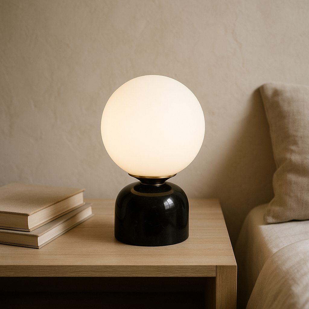 Table Lamp Marble Base Frosted Glass Ø15.0 cm H9.0 cm Warm Light Bedroom Living Room Nightstand Mood Lighting | Thomler
