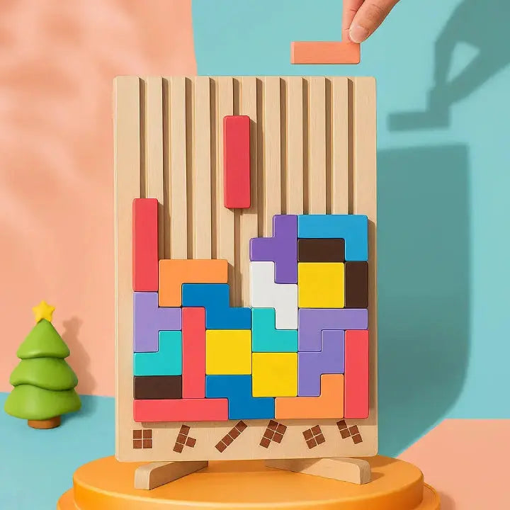 Puzzle Board Wooden 31.5 cm (12.4") Upright Desktop Brain Teaser For Focus Stress Relief Blocks Game | Thomler
